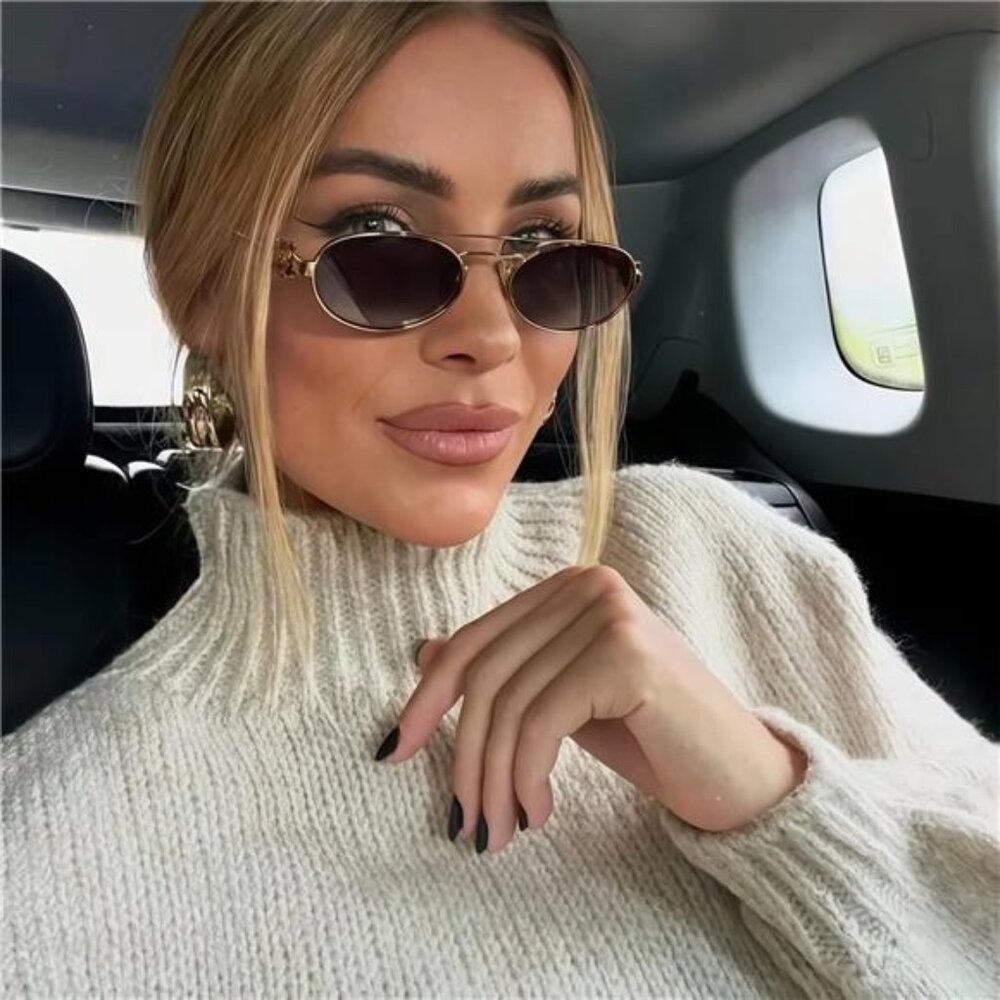 🕶️ Retro ’90s Oval Sunglasses – Mini Metal Frame UV400 Vintage Shades
